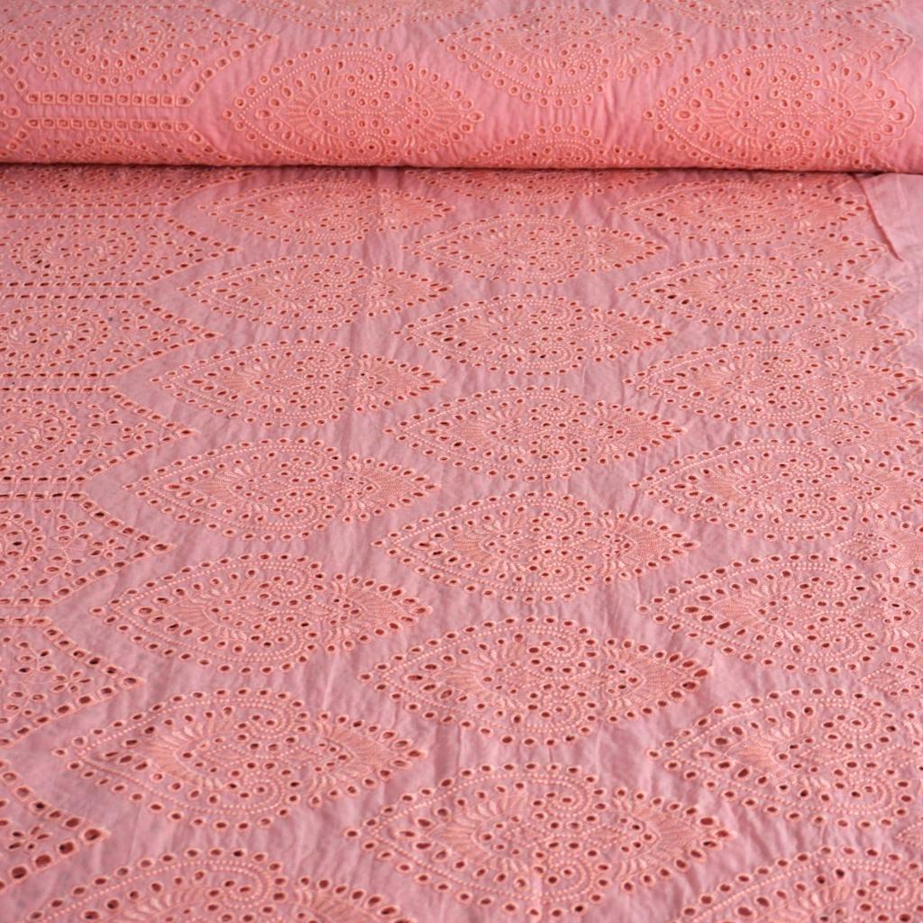 Lochstickerei leichte Baumwolle Herzornamente flamingorosa